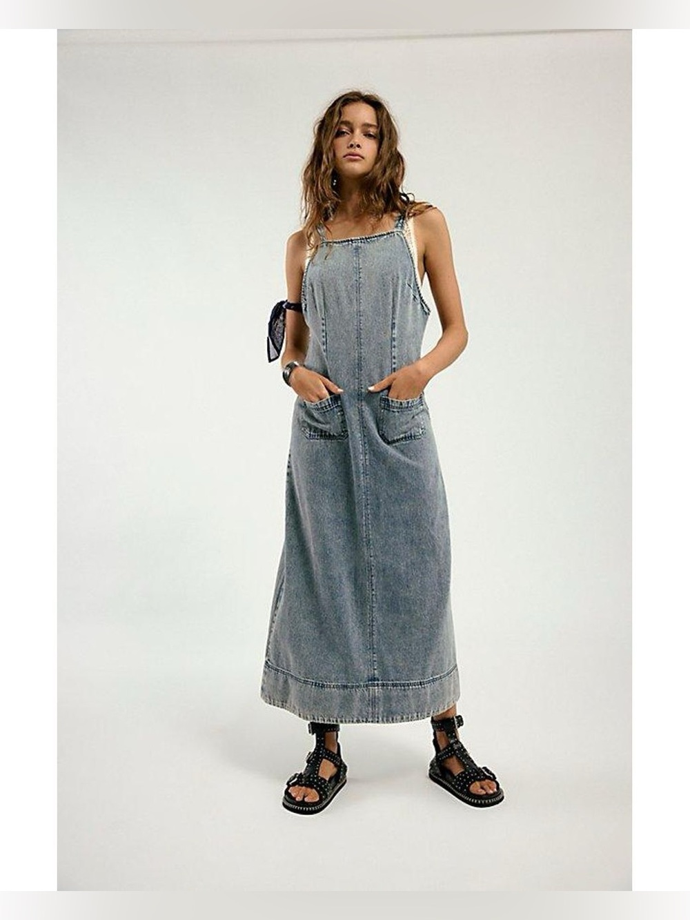 Free People Dex Denim Midi Dress Vintage Blue Size Small